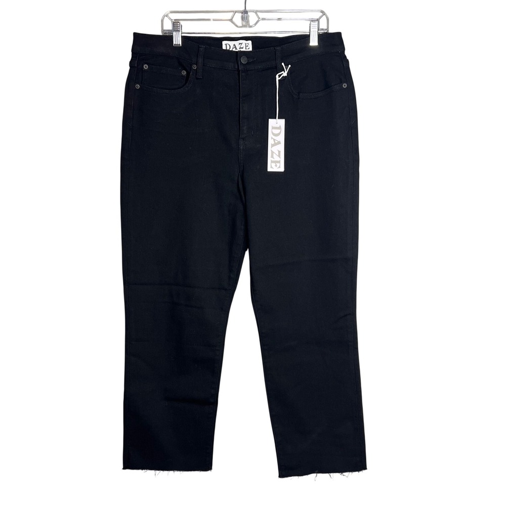 Daze Denim‎ Ankle Jeans Size 32 Black Downright High Rise Straight Raw Hem NWT